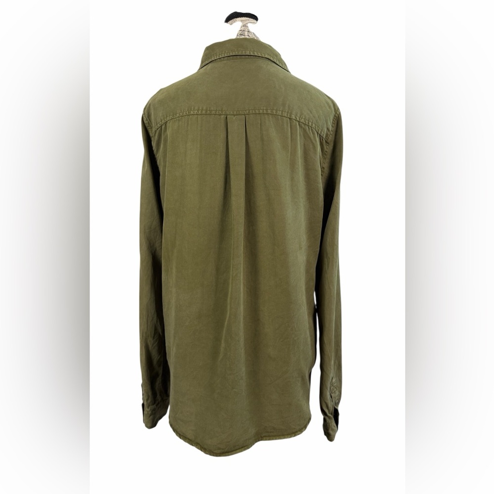 PAIGE Olive Green Studded Utility Button Down Shirt TENCEL Lyocell Size M - Picture 9 of 14